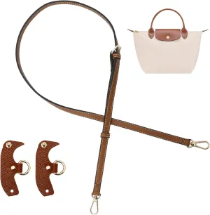 Leather Crossbody Strap Replacement Kit for Longchamp Mini Bag, Adjustable Shoulder Strap Conversion Kit for Longchamp Le Pliage Original Pouch, Brown