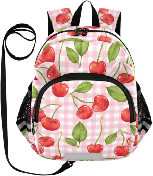 Leaves Preschool Backpack Watercolor Cherry Daycare Bookbag School Backpack with Traction Rope for Kids 3-6