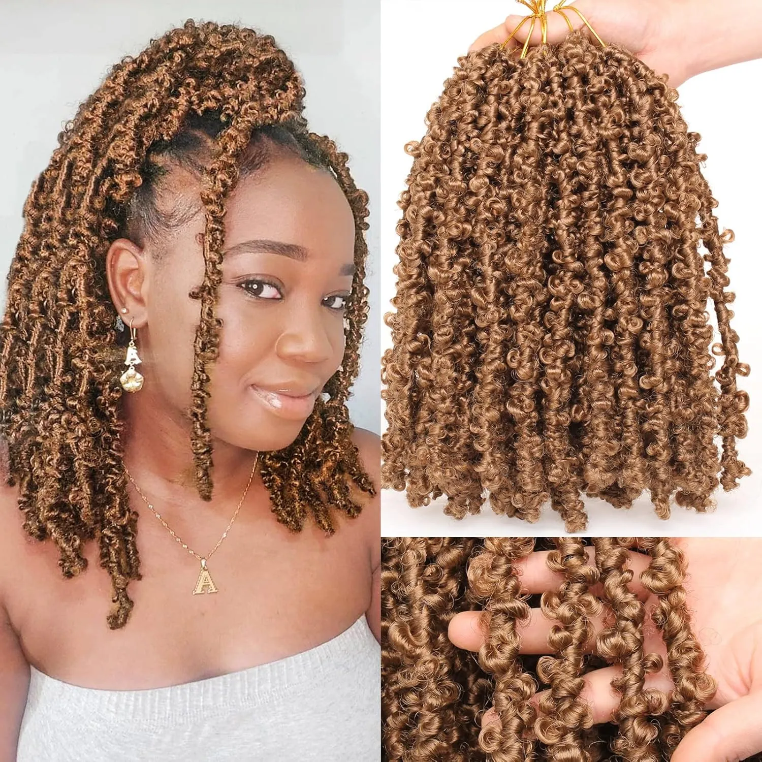 Leeven 12 Inch Butterfly Locs Crochet Hair 6 Packs Blonde Short Bob Crochet Butterfly Locs Braids Hair Handmade Pre-looped Messy Distressed Faux Locs Hair for Women 27#