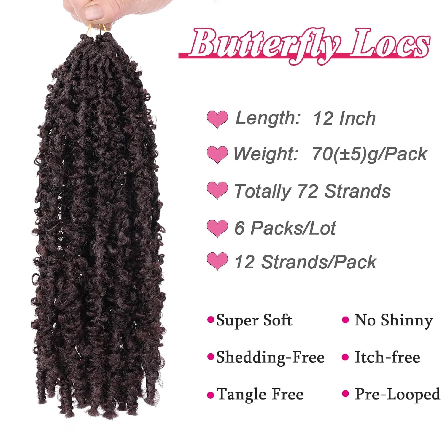Leeven 12 Inch Pre-twisted Butterfly Locs Crochet Hair 6 Packs Short Crochet Butterfly Locs Dark Brown Synthetic Messy Distressed Faux Locs Crochet Hair Extensions for Women 4# 12 Strands/Pack