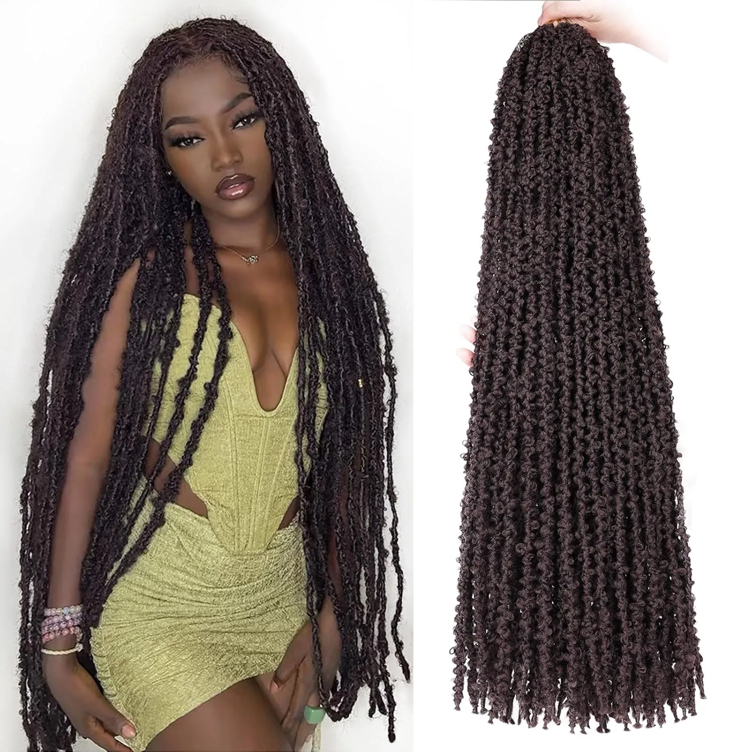 Leeven 24 Inch Pre-twisted butterfly locs crochet hair Black Brown Butterfly Faux Locs Crochet Braids Hair Pre-looped Distressed Butterfly Locks Hair Extensions for Women 4#