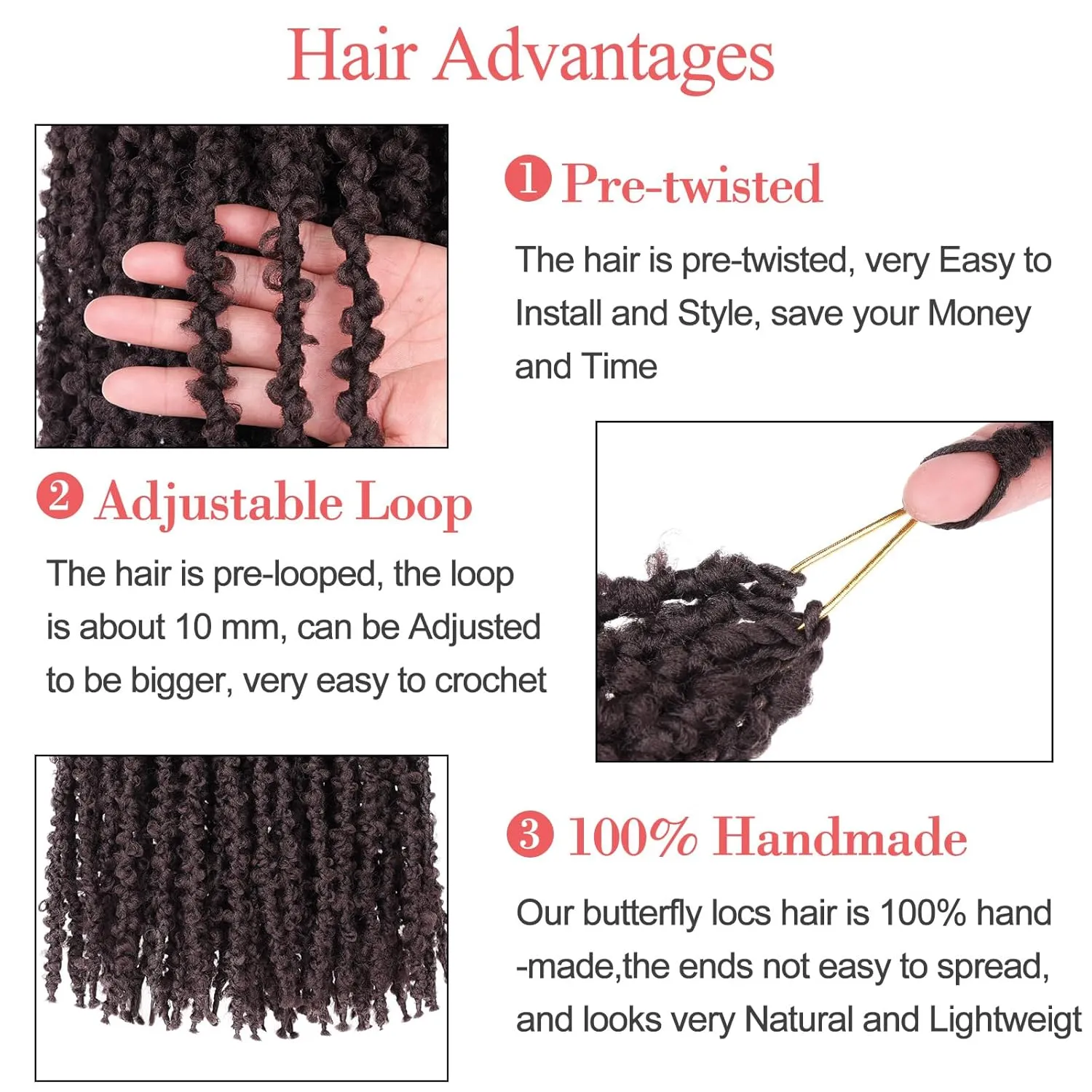 Leeven 24 Inch Pre-twisted butterfly locs crochet hair Black Brown Butterfly Faux Locs Crochet Braids Hair Pre-looped Distressed Butterfly Locks Hair Extensions for Women 4#