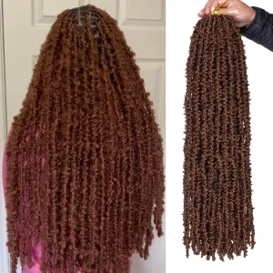 Leeven 24 Inch Pre-twisted butterfly locs crochet hair Brown Butterfly Faux Locs Crochet Braids Hair Pre-looped Distressed Butterfly Locks Hair Extensions for Women 30#