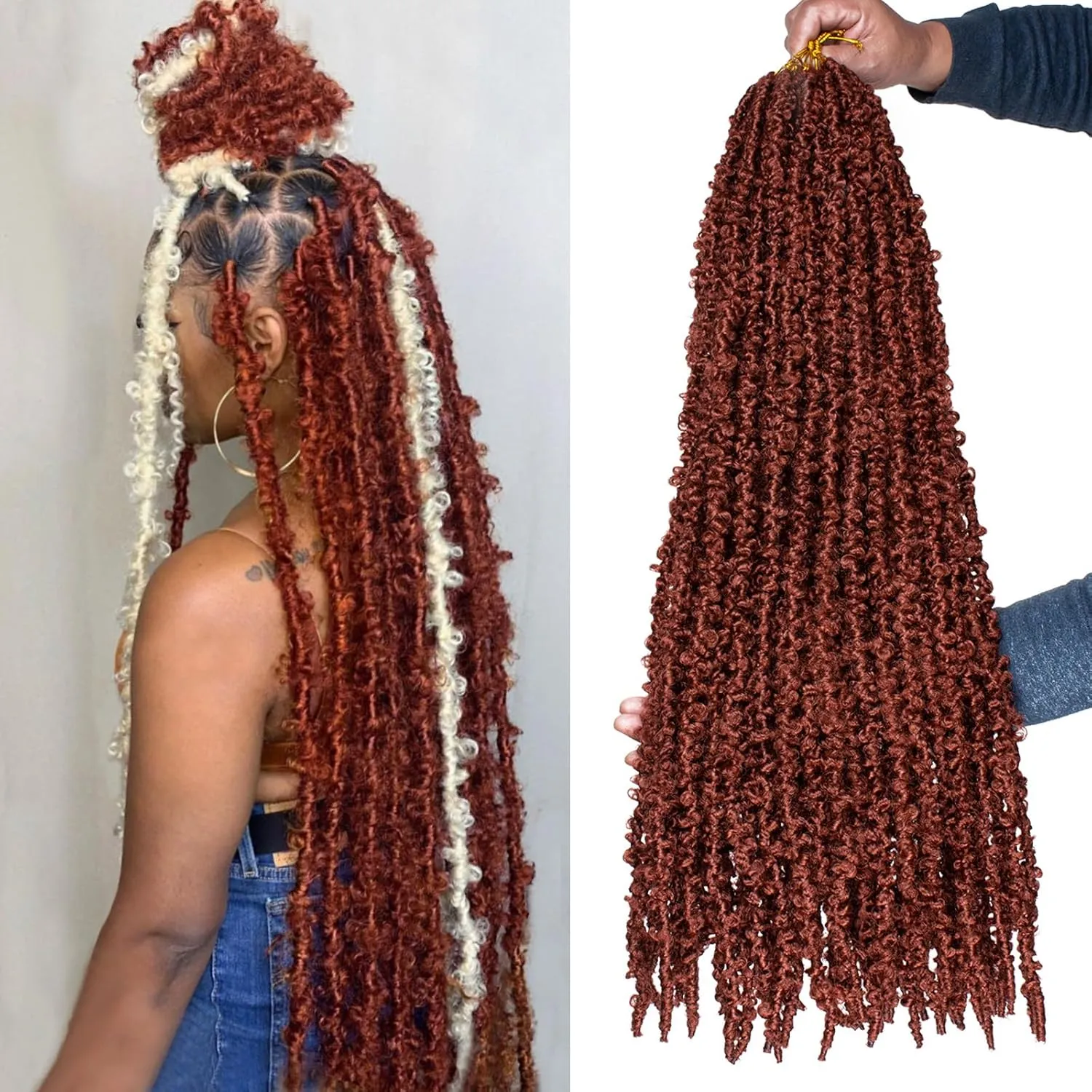 Leeven 30 Inch Copper Red Butterfly Locs - Crochet Hair with Goddess Braids - Distressed Faux Locs - 6 Packs - Pre Looped - For Women - 350#