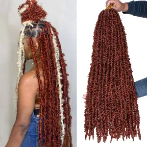 Leeven 30 Inch Copper Red Butterfly Locs - Crochet Hair with Goddess Braids - Distressed Faux Locs - 6 Packs - Pre Looped - For Women - 350#