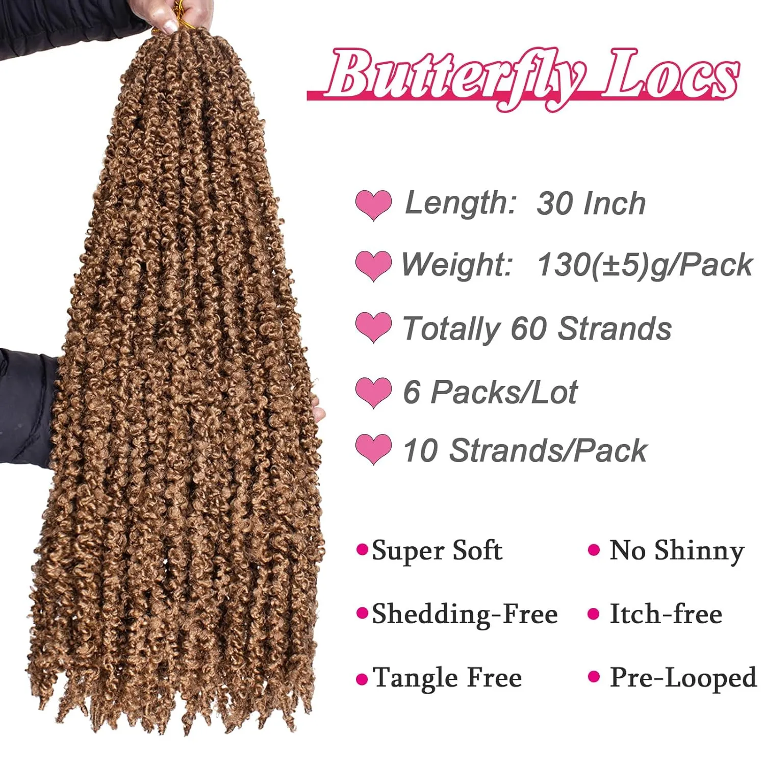 Leeven 30 Inch Long Butterfly Locs Crochet Hair for Black Women 6 Packs Pre-twisted Crochet Butterfly Braids Locs Blonde Distressed Faux Locs Crochet Hair 27#