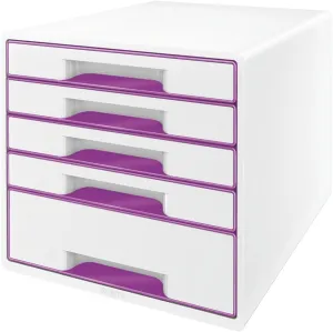 Leitz WOW Cube Storage Box with Drawers 5 Schubladen Violet Metallic