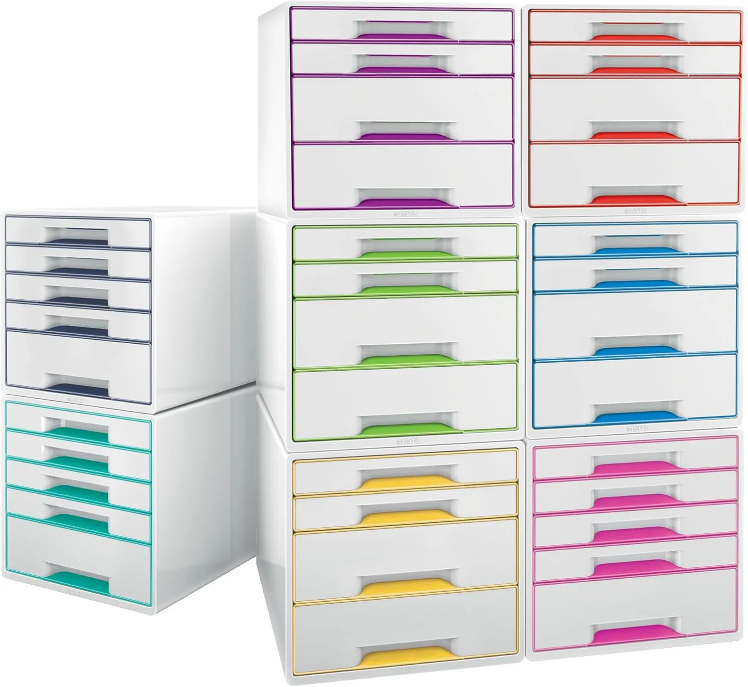 Leitz WOW Cube Storage Box with Drawers 5 Schubladen Violet Metallic