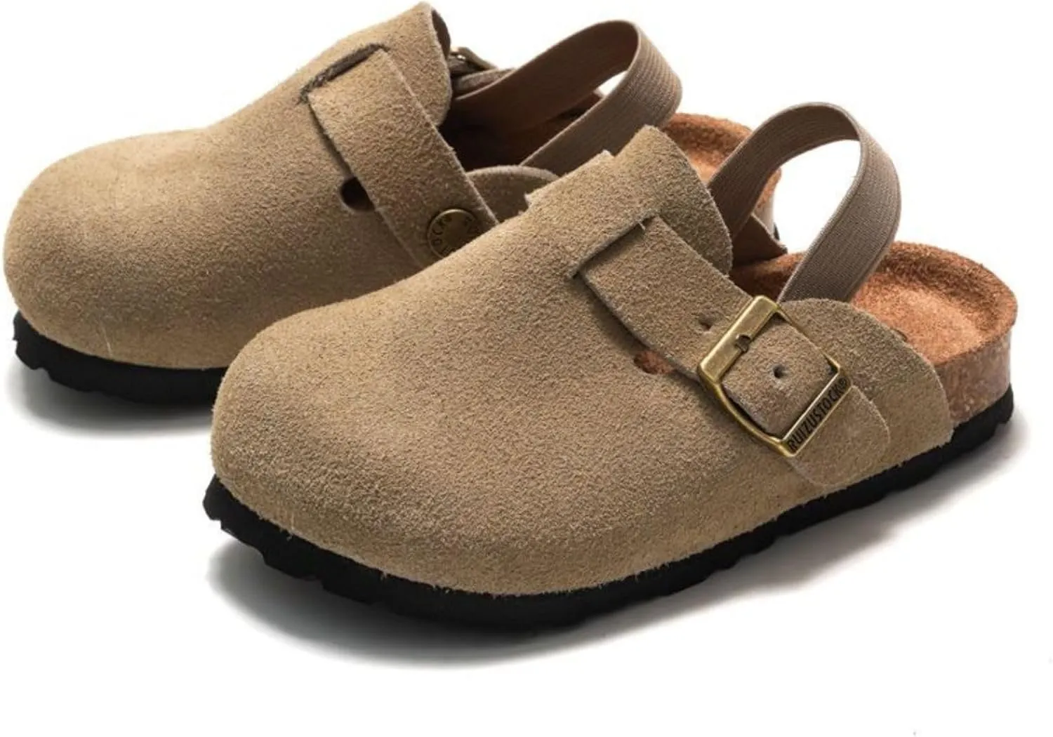 LEPHYON Toddler Clogs Kids Suede Clogs with Strap Boys Girls Sandals Cork Sole Adjustable Buckles Comfortable Slippers Slip-on Mules