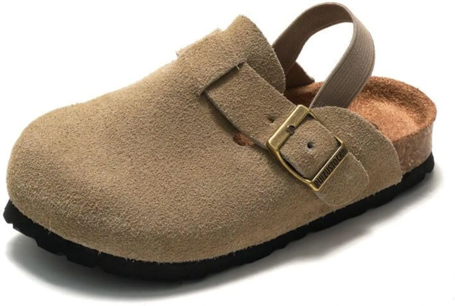 LEPHYON Toddler Clogs Kids Suede Clogs with Strap Boys Girls Sandals Cork Sole Adjustable Buckles Comfortable Slippers Slip-on Mules