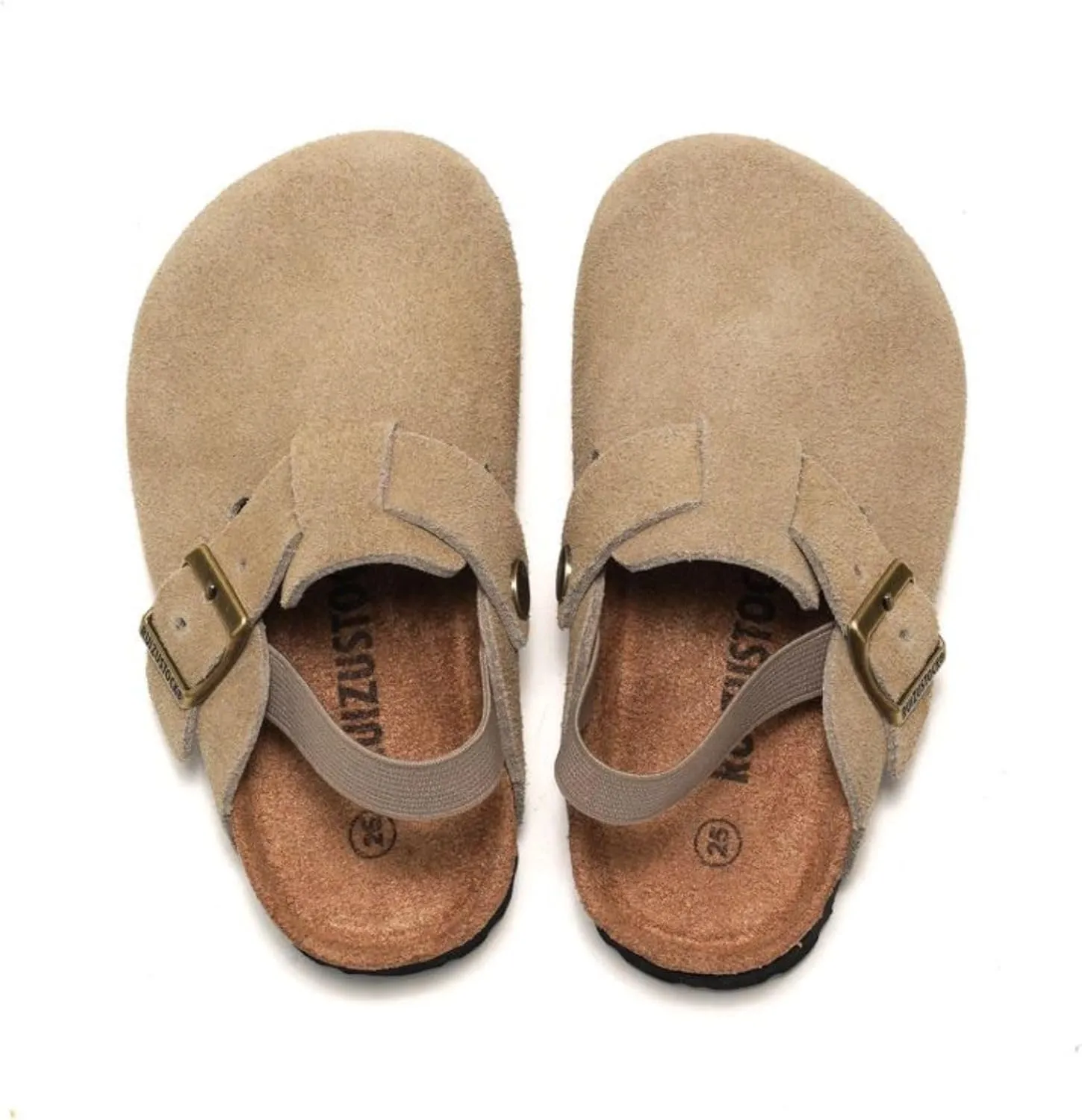 LEPHYON Toddler Clogs Kids Suede Clogs with Strap Boys Girls Sandals Cork Sole Adjustable Buckles Comfortable Slippers Slip-on Mules