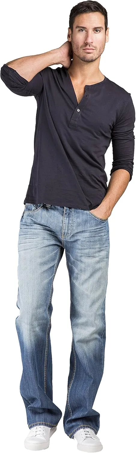 Level 7 Men's Relaxed Bootcut & Relaxed Straight Leg Denim Distressed Jeans with Zipper Pocket