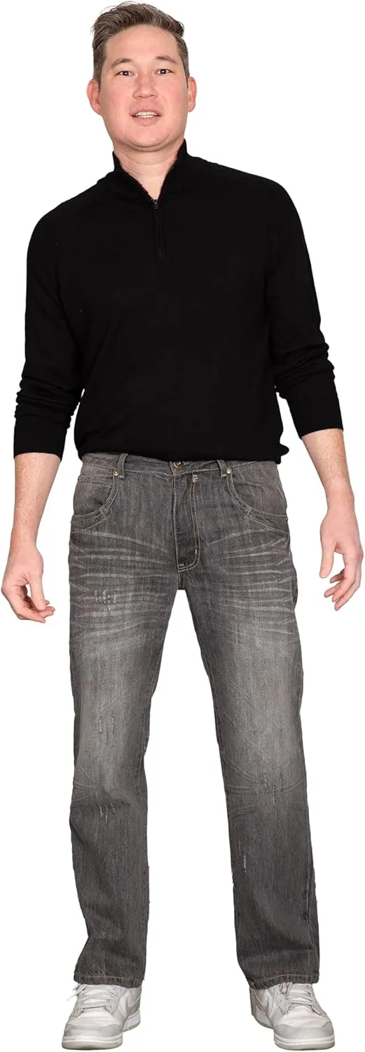 Level 7 Men's Relaxed Bootcut & Relaxed Straight Leg Denim Distressed Jeans with Zipper Pocket