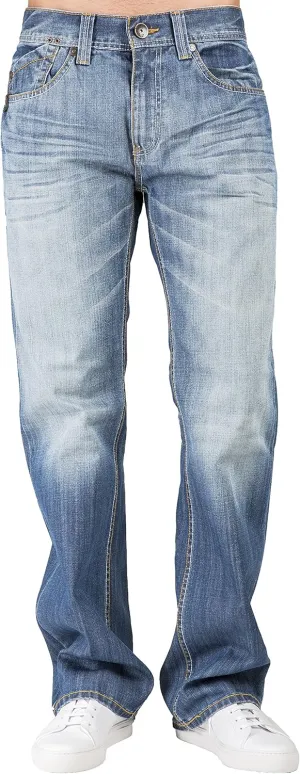 Level 7 Men's Relaxed Bootcut & Relaxed Straight Leg Denim Distressed Jeans with Zipper Pocket