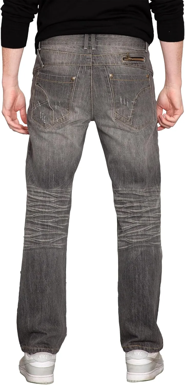 Level 7 Men's Relaxed Bootcut & Relaxed Straight Leg Denim Distressed Jeans with Zipper Pocket