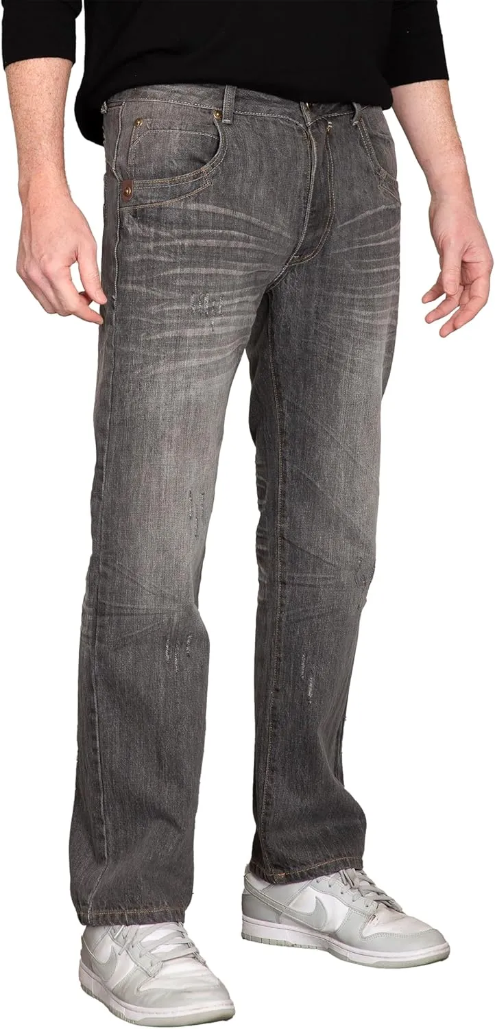 Level 7 Men's Relaxed Bootcut & Relaxed Straight Leg Denim Distressed Jeans with Zipper Pocket