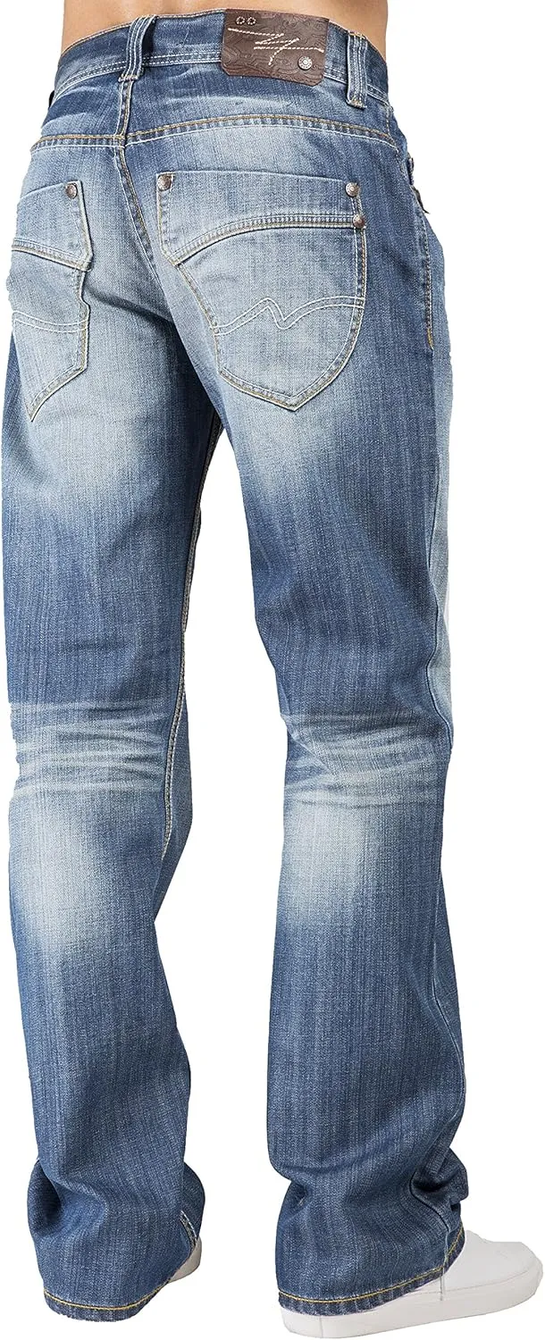 Level 7 Men's Relaxed Bootcut & Relaxed Straight Leg Denim Distressed Jeans with Zipper Pocket