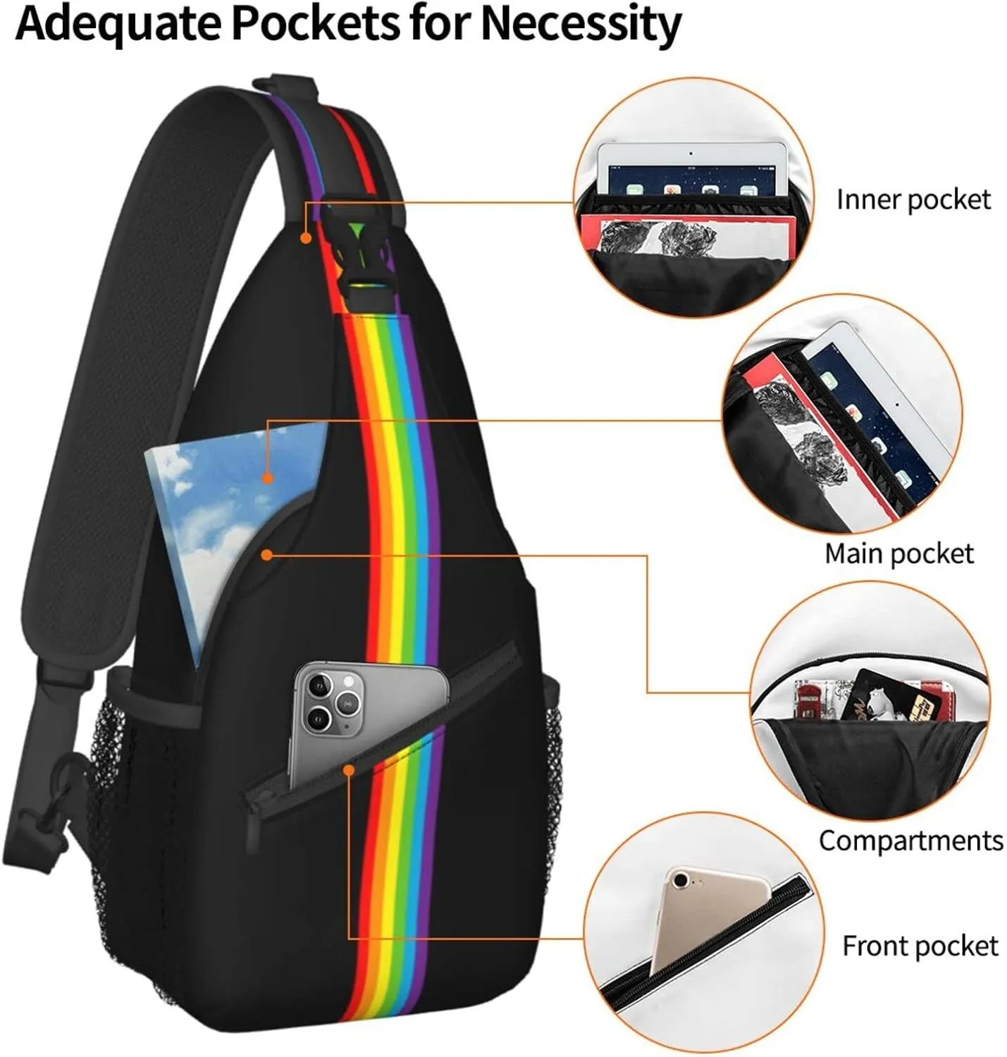 LGBT Sling Bag Crossbody Chest Daypack Casual Backpack Rainbow Animal Shoulder Bag For Travel Hiking Shopping