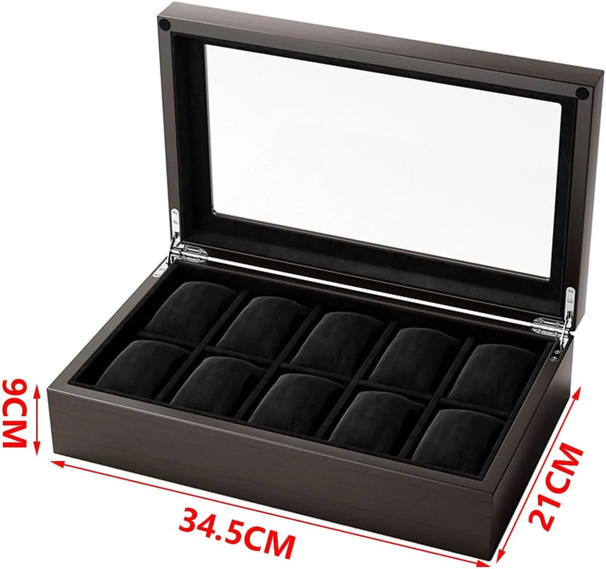 LHX Watch Storage Box Wooden Transparent Glass Mount Box 34.2 * 12 * 9CM(34.5 * 21 * 9CM)