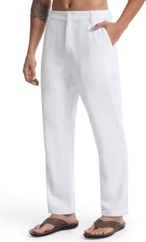 Libin Men's Linen Pants Elastic Waist Lightweight Casual Pants Comfy Summer Beach Travel Lounge Trousers with Pockets