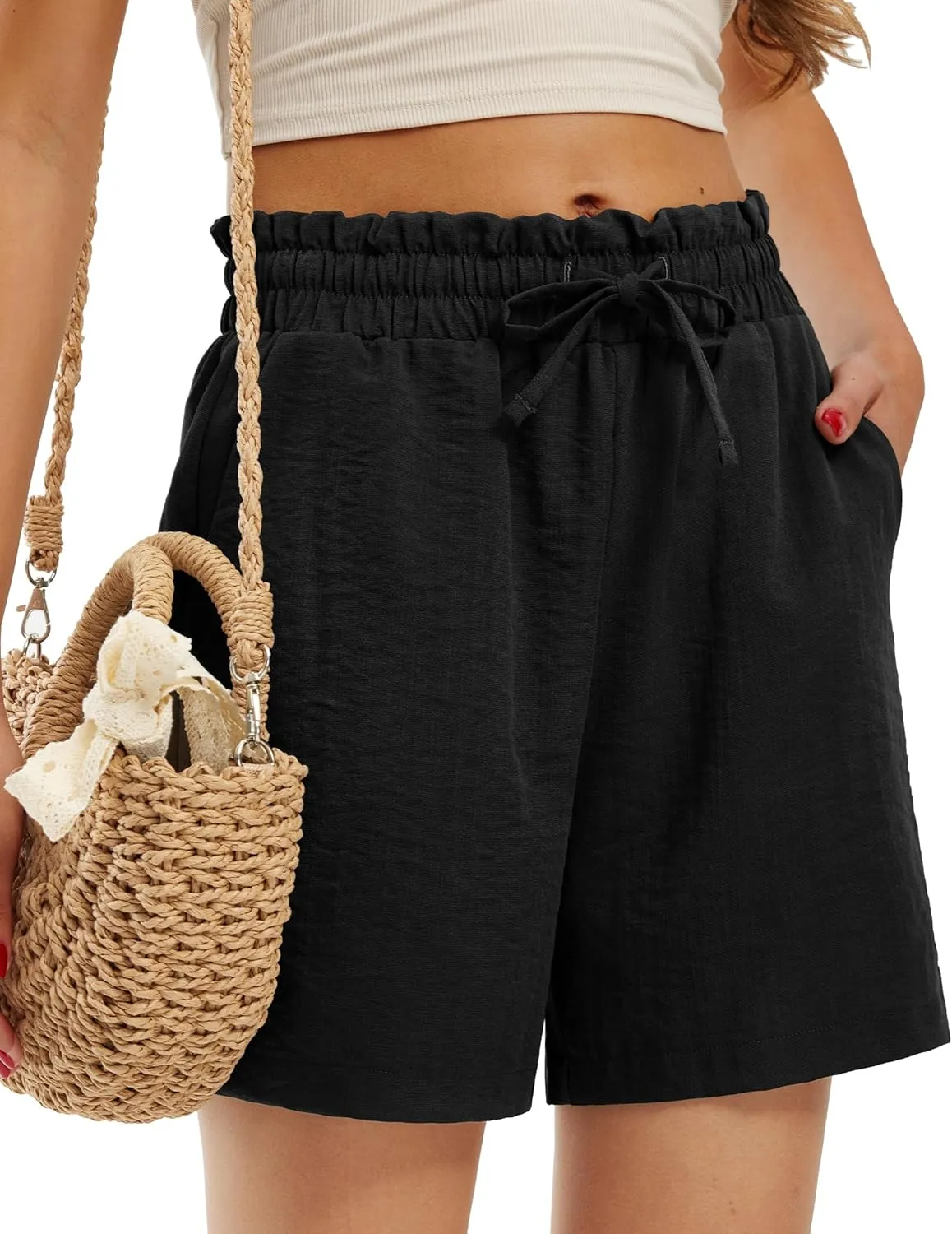 Libin Shorts for Women Linen Shorts High Waisted Lightweight Casual Summer Drawstring Beach Vacation Outfit