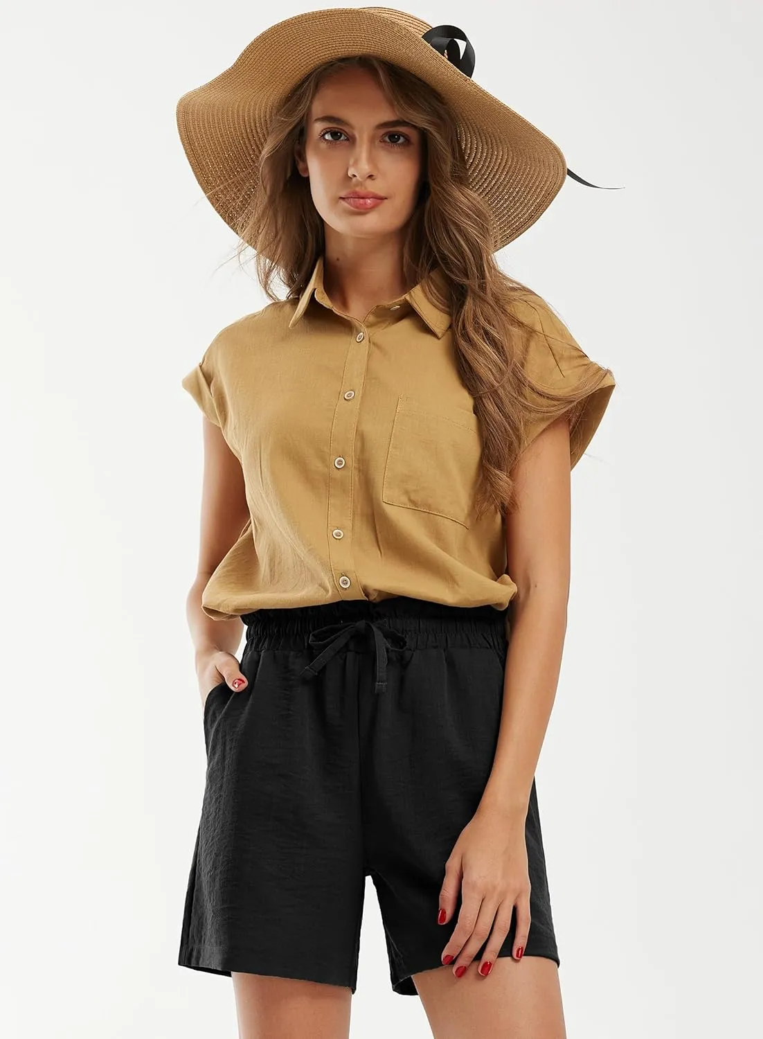 Libin Shorts for Women Linen Shorts High Waisted Lightweight Casual Summer Drawstring Beach Vacation Outfit