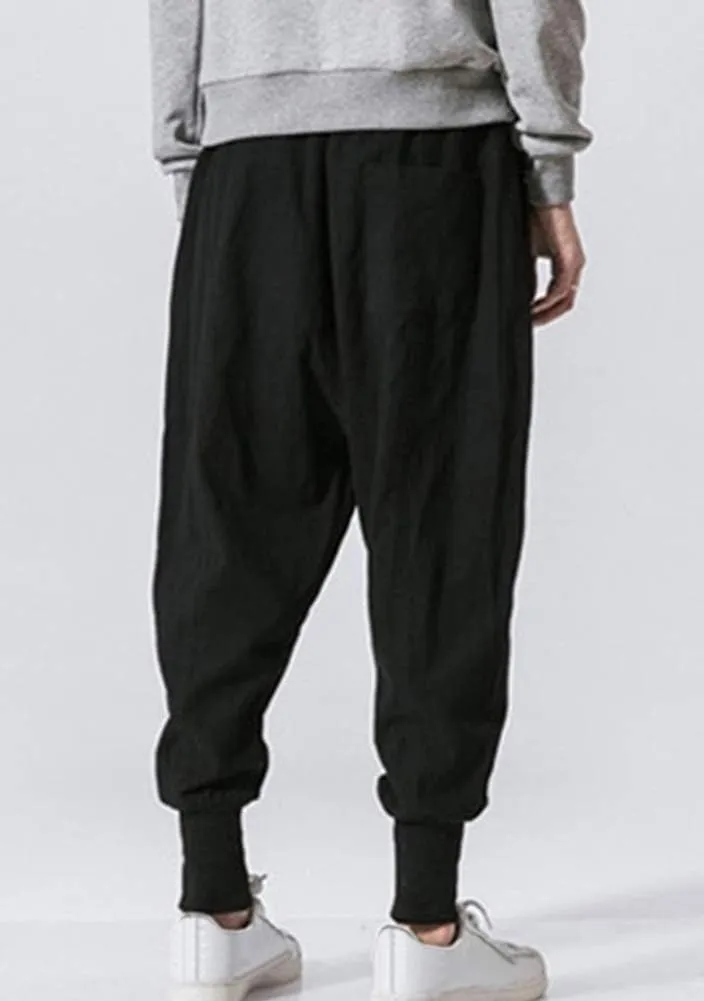 LifeHe Men Linen Drop Crotch Wide Leg Baggy Harem Pants