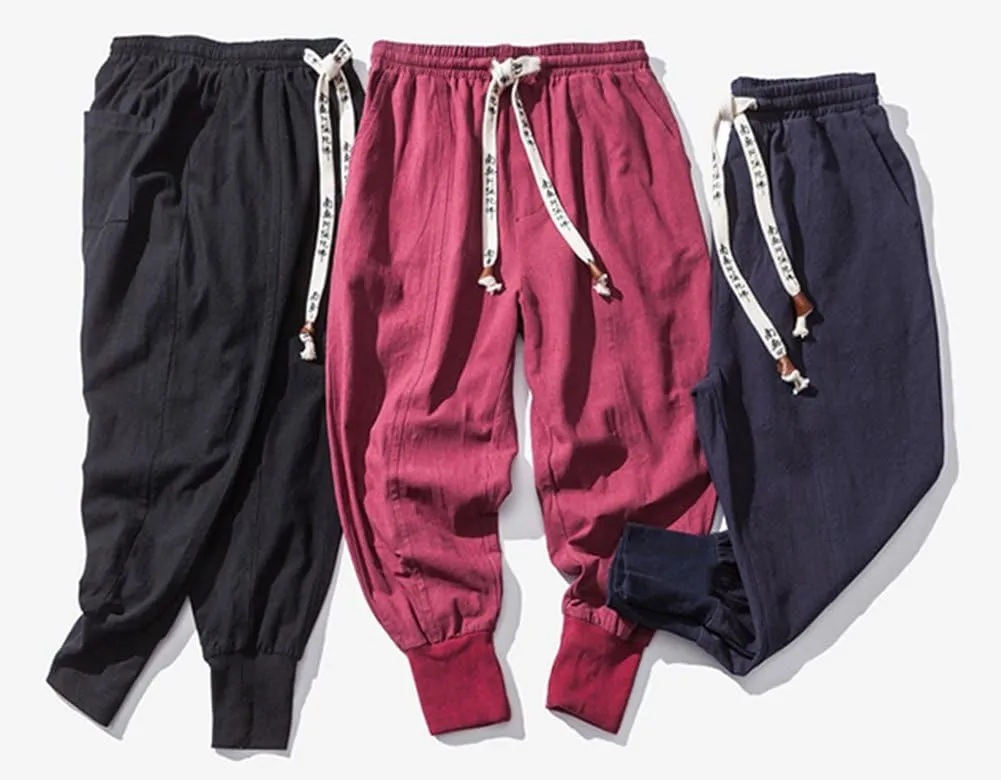 LifeHe Men Linen Drop Crotch Wide Leg Baggy Harem Pants