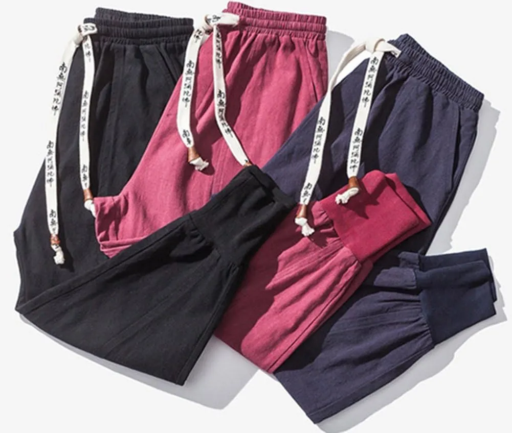 LifeHe Men Linen Drop Crotch Wide Leg Baggy Harem Pants
