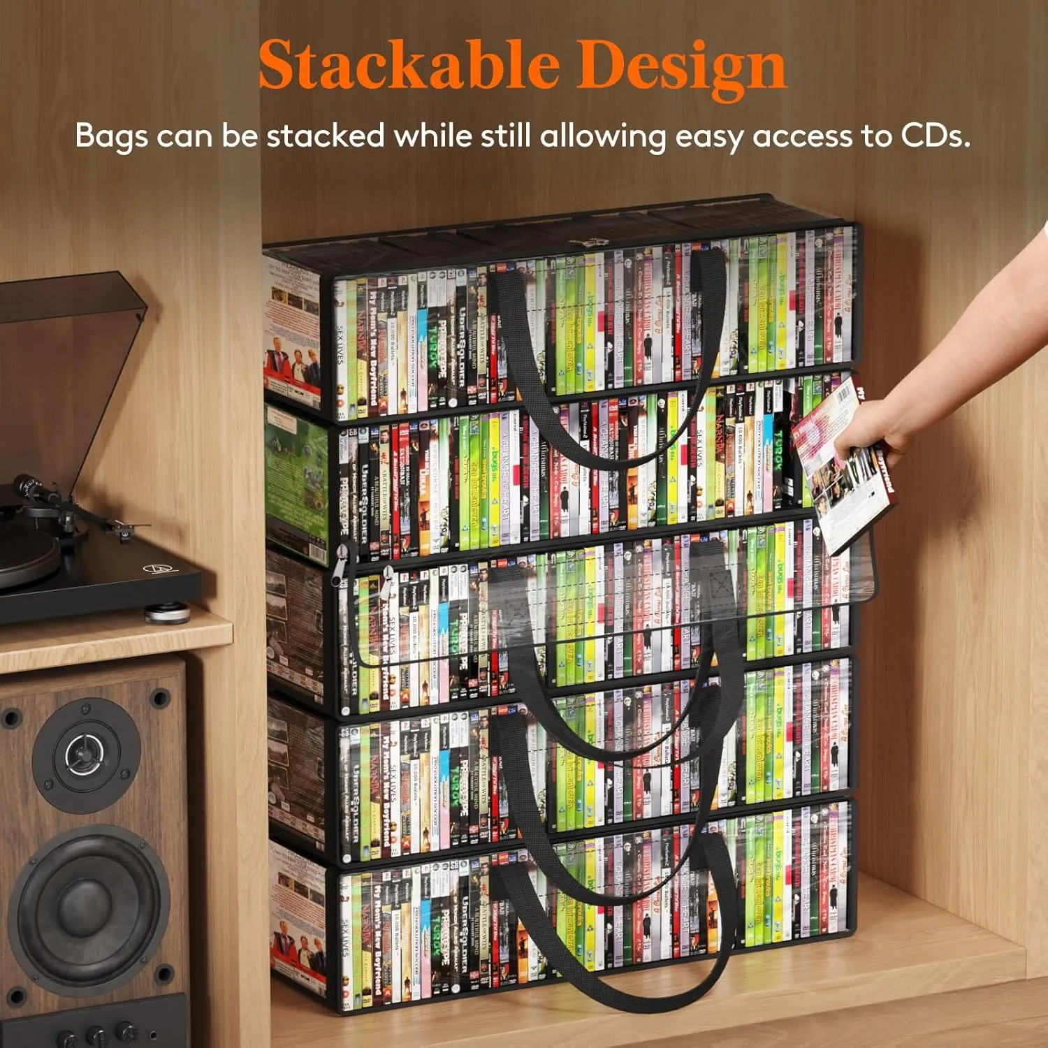 Lifewit CD Storage Bags 8 Pcs, Clear All PVC Plastic DVD Organizer with Carrying Handles and Zipper, Water Resistant Media Holder Case for CDs, Albums, Hold up to 400 CDs (50 Each)