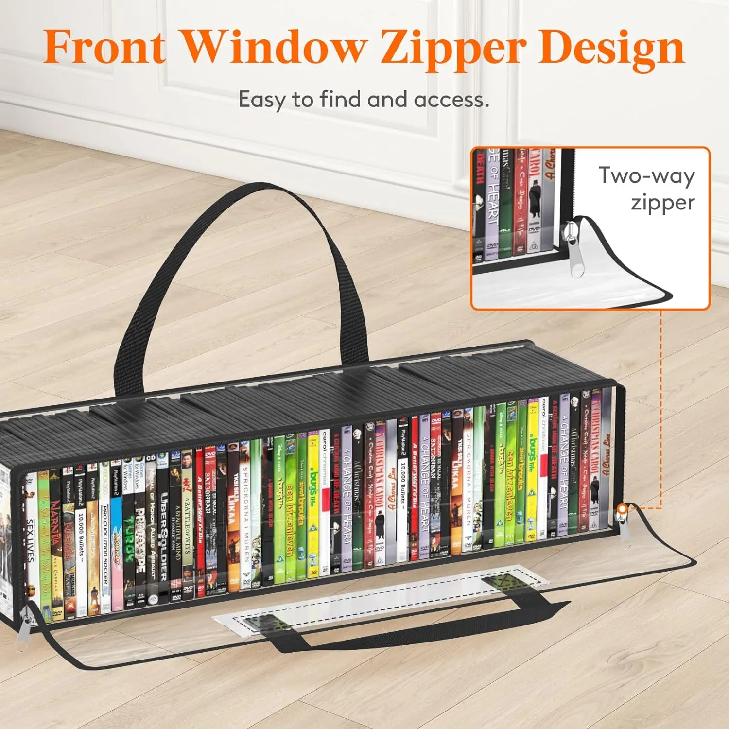 Lifewit CD Storage Bags 8 Pcs, Clear All PVC Plastic DVD Organizer with Carrying Handles and Zipper, Water Resistant Media Holder Case for CDs, Albums, Hold up to 400 CDs (50 Each)