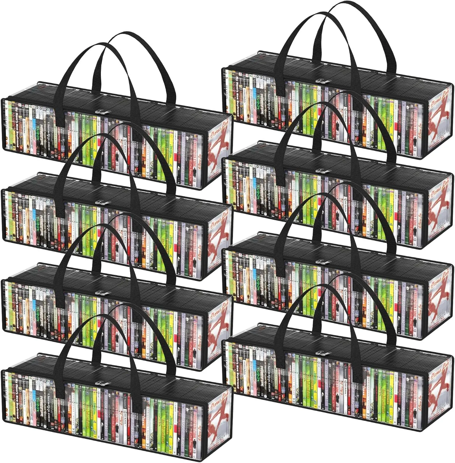 Lifewit CD Storage Bags 8 Pcs, Clear All PVC Plastic DVD Organizer with Carrying Handles and Zipper, Water Resistant Media Holder Case for CDs, Albums, Hold up to 400 CDs (50 Each)
