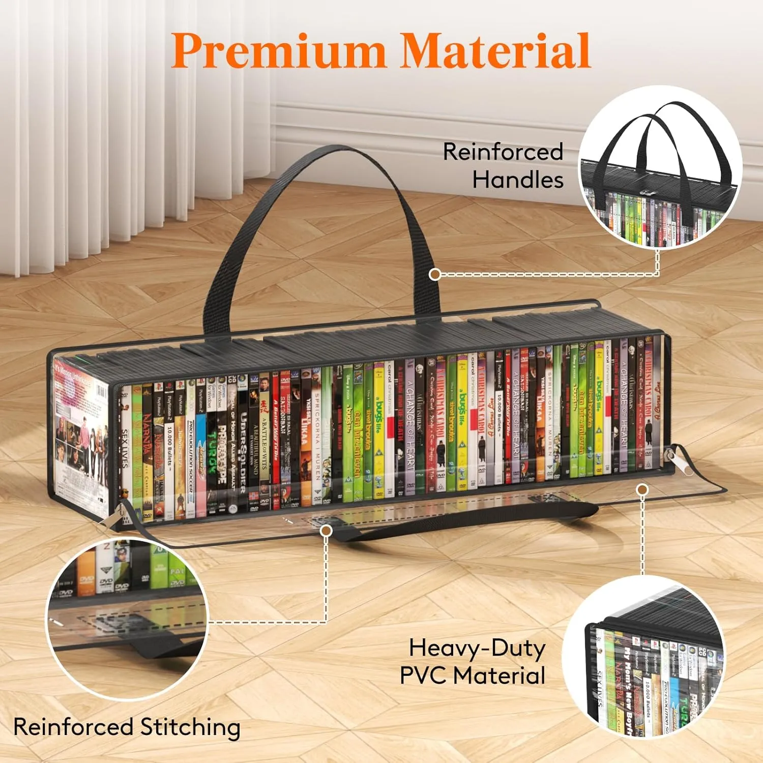 Lifewit CD Storage Bags 8 Pcs, Clear All PVC Plastic DVD Organizer with Carrying Handles and Zipper, Water Resistant Media Holder Case for CDs, Albums, Hold up to 400 CDs (50 Each)
