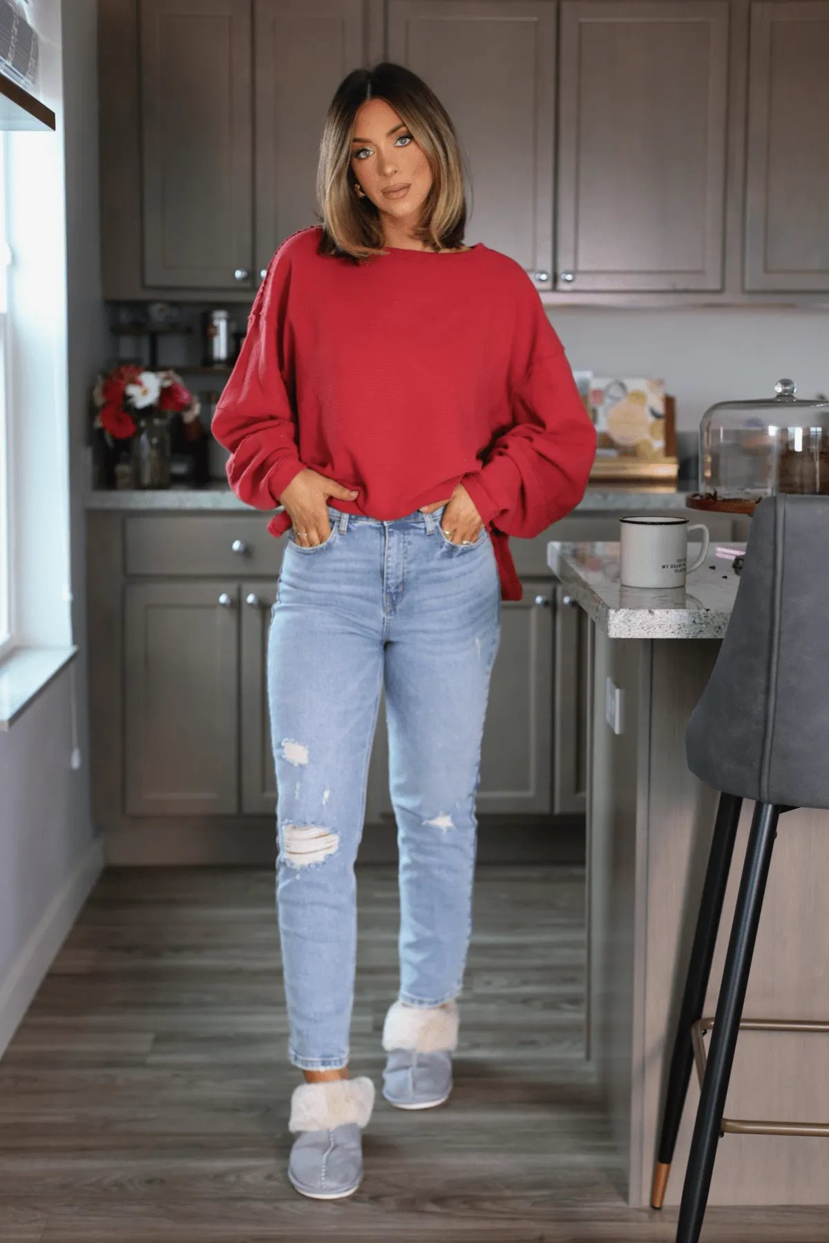 Light Wash Destructed Straight Leg Jeans - FINAL SALE