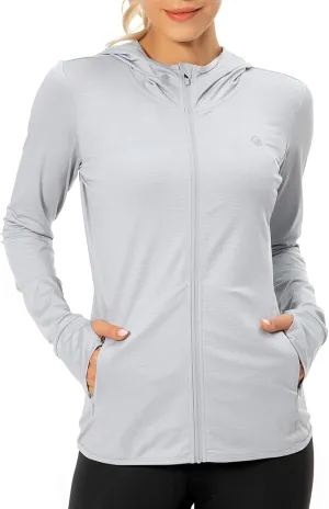 Lightbare Women's UPF 50  Full Zip Hoodie Jacket Long Sleeve Hooded Sun Shirt with Pockets