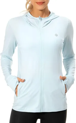 Lightbare Women's UPF 50  Full Zip Hoodie Jacket Long Sleeve Hooded Sun Shirt with Pockets