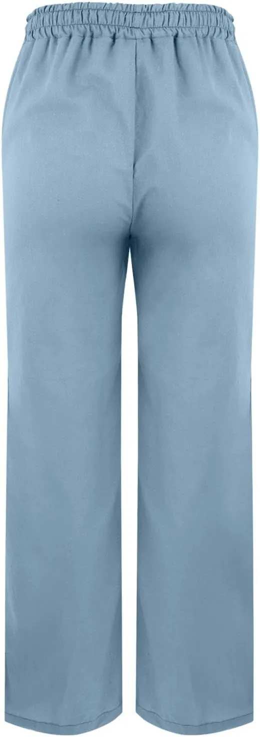 Lightweight Casual Linen Pants for Women Summer Stretchy Drawstring Hem Ankle Trousers Travel Beach Home Casual Pants
