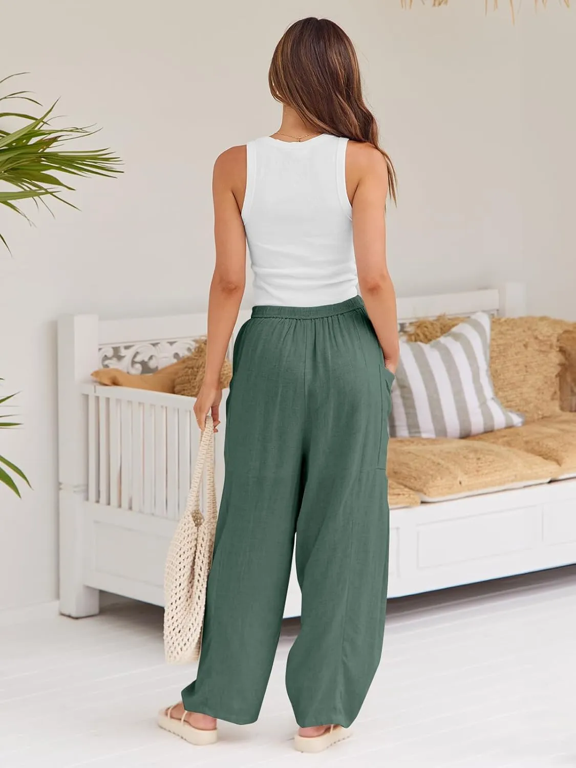 LILLUSORY Women‘s Linen Wide Leg Pants 2025 Casual Loose Lightweigt Beach Palazzo Harem Pants