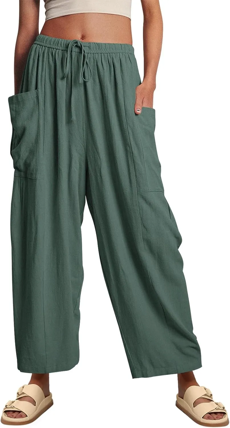 LILLUSORY Women‘s Linen Wide Leg Pants 2025 Casual Loose Lightweigt Beach Palazzo Harem Pants