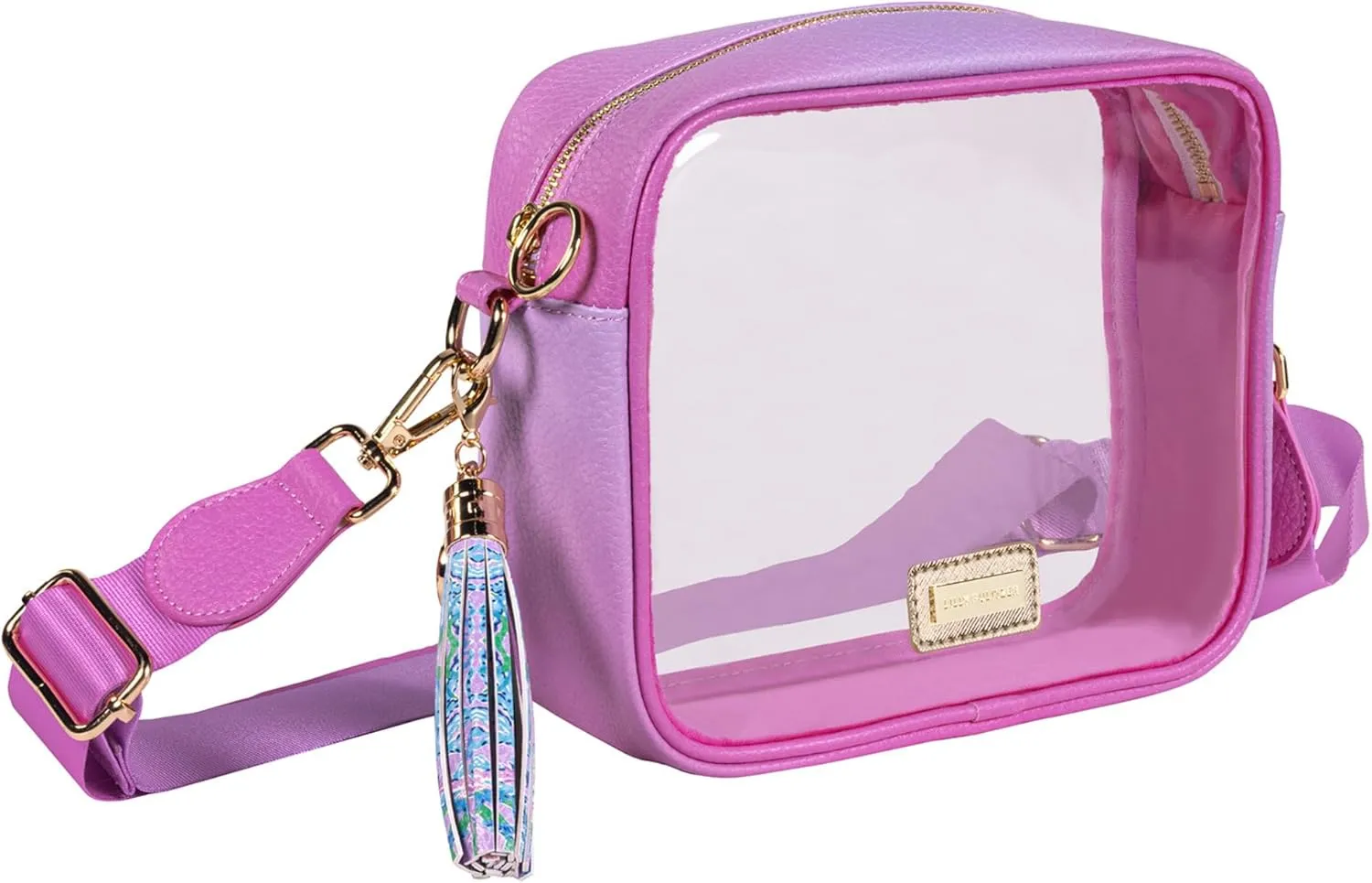 Lilly Pulitzer Transparent Game Day Bag for Stadiums, Clear Crossbody Travel Bag for Games and Concerts, Pink and Purple Ombre