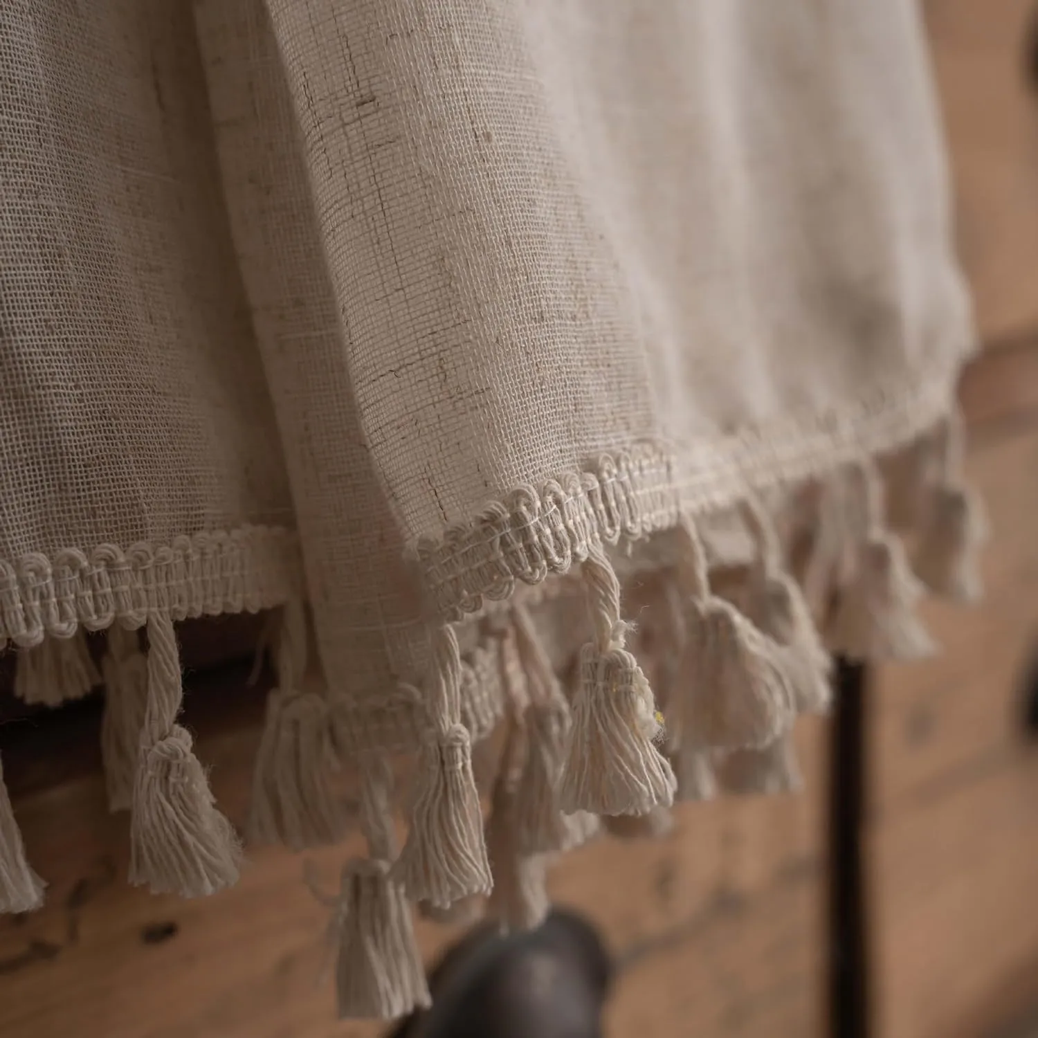 Linen Cafe Curtains 36 inch Length 2 Panel - Solid Pattern Short Drapes,Tassel, Rod Pocket,Sheer,Privacy,Neutral,Antique Window Panels,Living Room,Bedroom,Dining Room,Linen Color