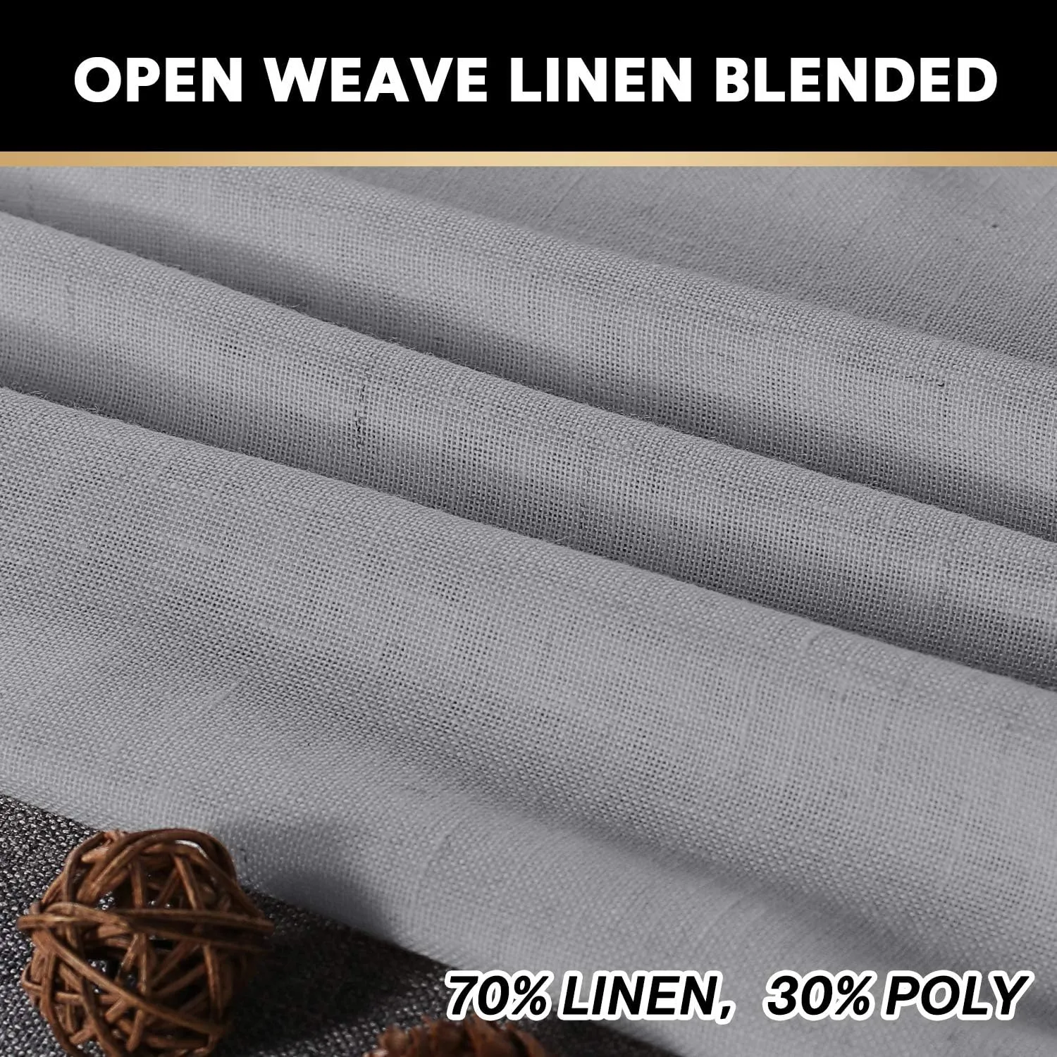 Linen Curtains Natural Linen Blended Rod Pocket Panels Light Reducing Privacy Panels Drapes for Living Room Energy Saving Window Treatments Draperies for Bedroom 2 Panels (Dove, 52" W x 84" L)