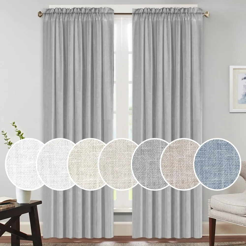 Linen Curtains Natural Linen Blended Rod Pocket Panels Light Reducing Privacy Panels Drapes for Living Room Energy Saving Window Treatments Draperies for Bedroom 2 Panels (Dove, 52" W x 84" L)
