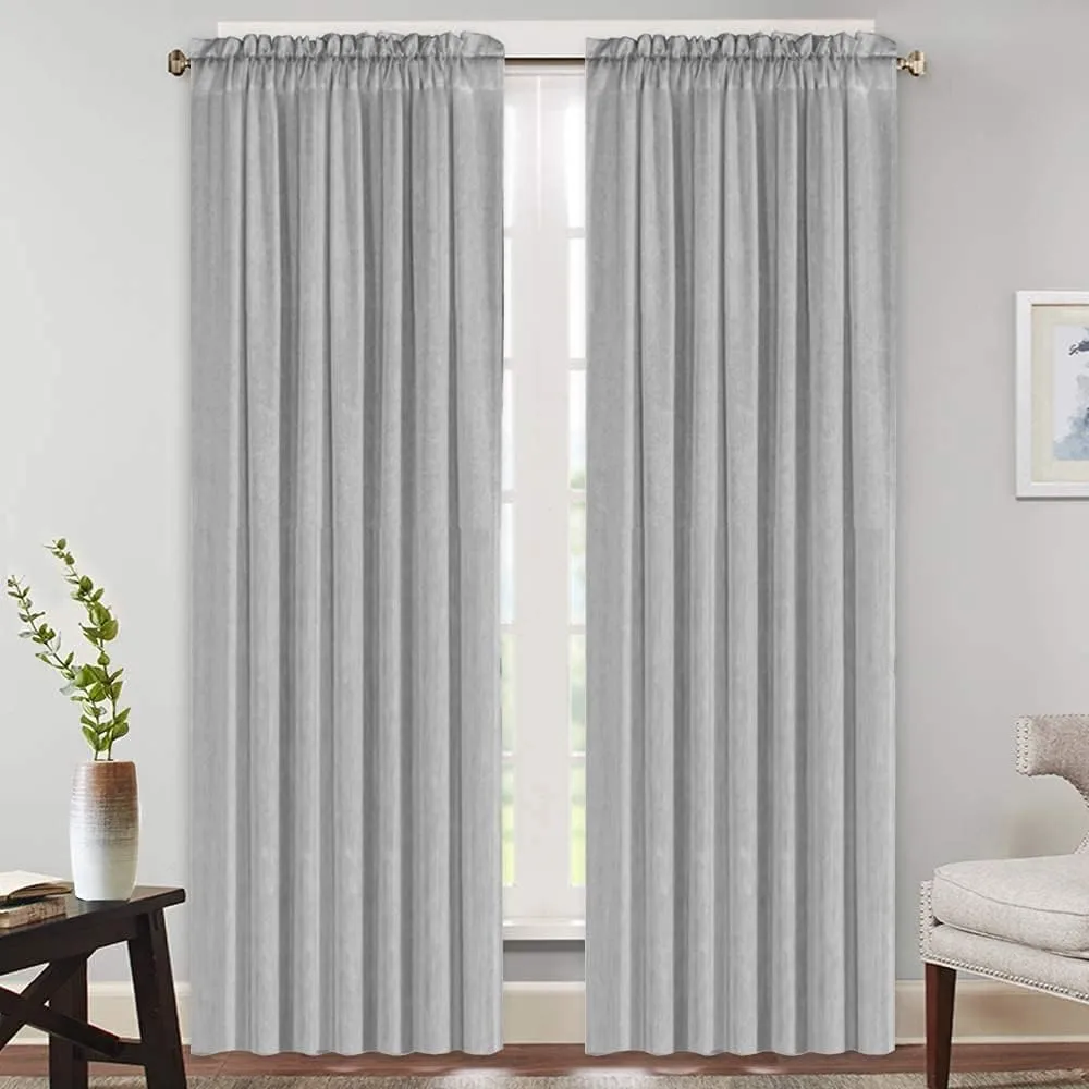 Linen Curtains Natural Linen Blended Rod Pocket Panels Light Reducing Privacy Panels Drapes for Living Room Energy Saving Window Treatments Draperies for Bedroom 2 Panels (Dove, 52" W x 84" L)