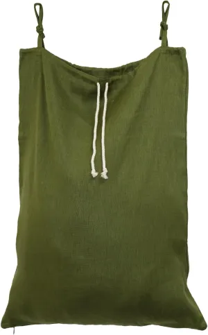 Linen Hanging Laundry Bag, Over The Door Laundry Hamper for Dirty Clothes, Drawstring Closure with Bottom Zipper, Army Green