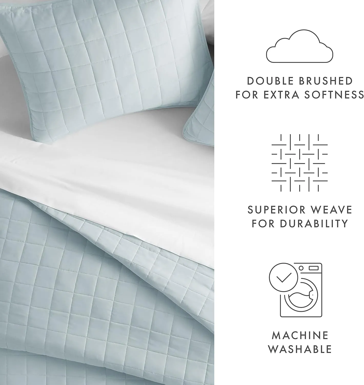 Linen Market Quilt Coverlet Set All Season Microfiber Contemporary Ultra Soft Bedding in Square Stitch - King/Cal-King Square Stitch Pale Blue