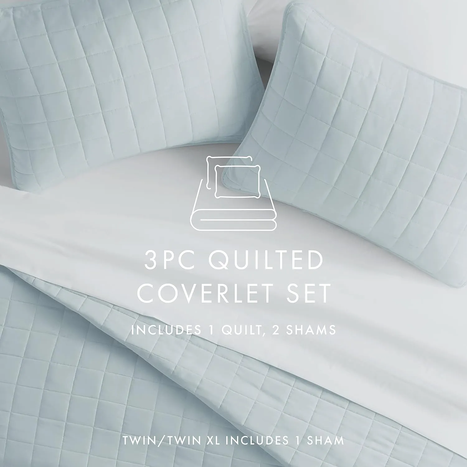Linen Market Quilt Coverlet Set All Season Microfiber Contemporary Ultra Soft Bedding in Square Stitch - King/Cal-King Square Stitch Pale Blue