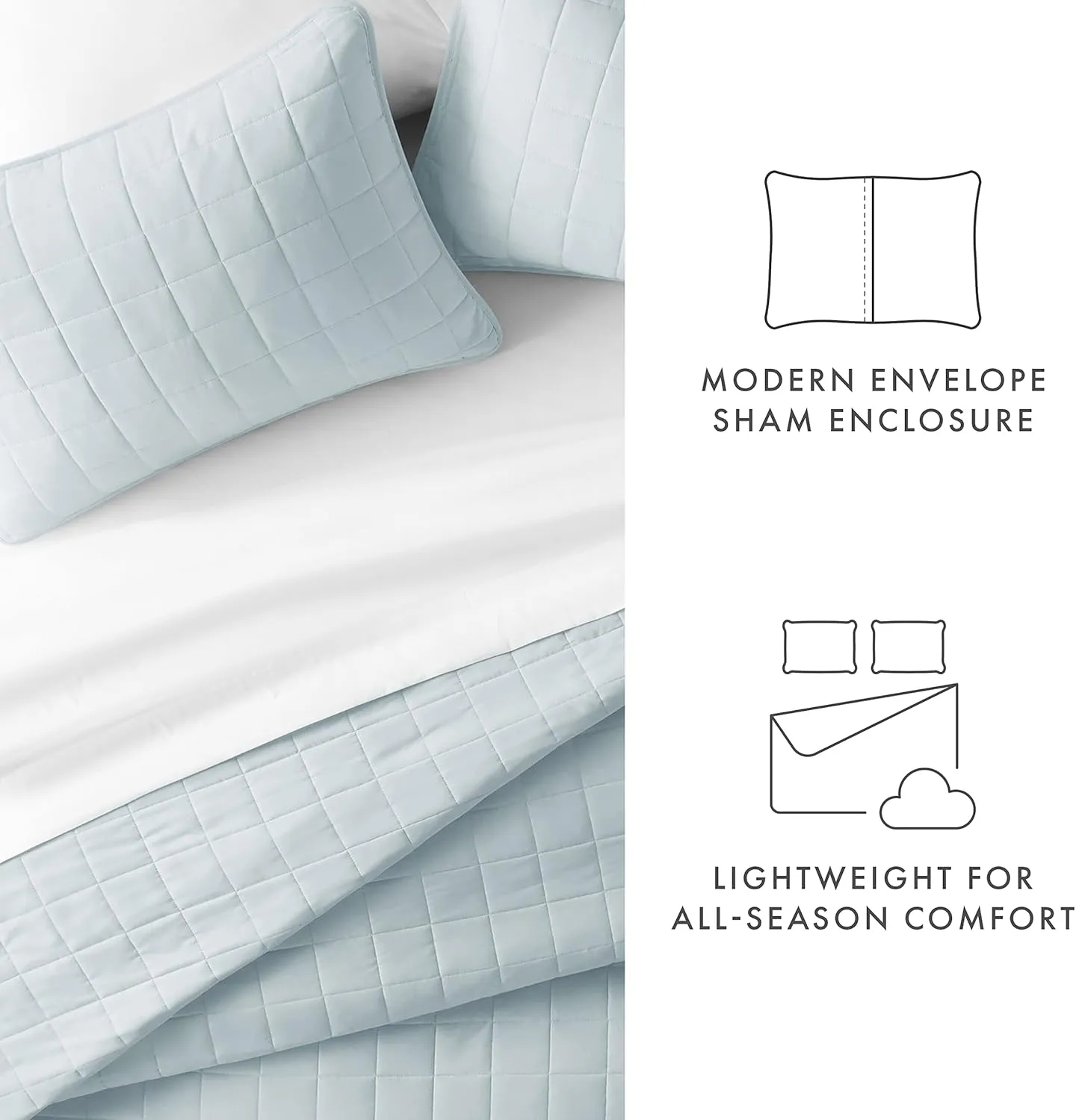 Linen Market Quilt Coverlet Set All Season Microfiber Contemporary Ultra Soft Bedding in Square Stitch - King/Cal-King Square Stitch Pale Blue