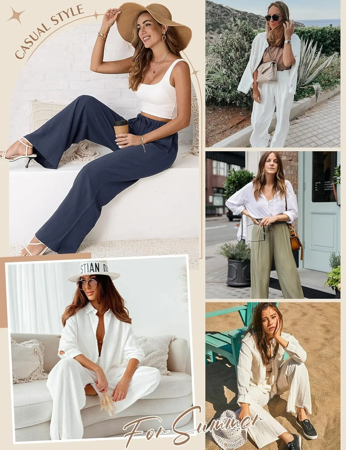 Linen Pants for Women Flowy Palazzo Pants Boho High Waist Wide Leg Trousers Summer Beach Vacation Outfits 2025