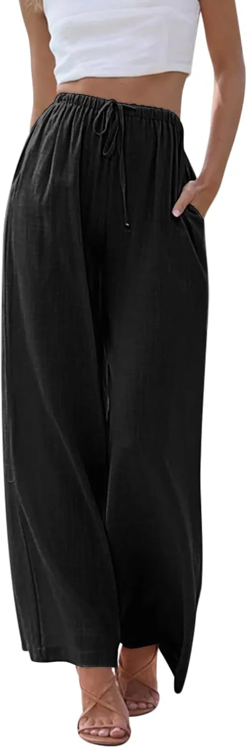Linen Pants for Women Flowy Palazzo Pants Boho High Waist Wide Leg Trousers Summer Beach Vacation Outfits 2025